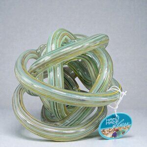 Italian Art Glass Twisted Rope Knot Sculpture Infinity Rope Green Swirl W Tag
